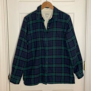 LL Bean Fleece Lined Scotch Plaid Flannel Shirt Shacket Medium